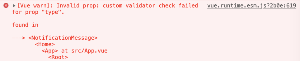 JavaScript console warning about invalid props